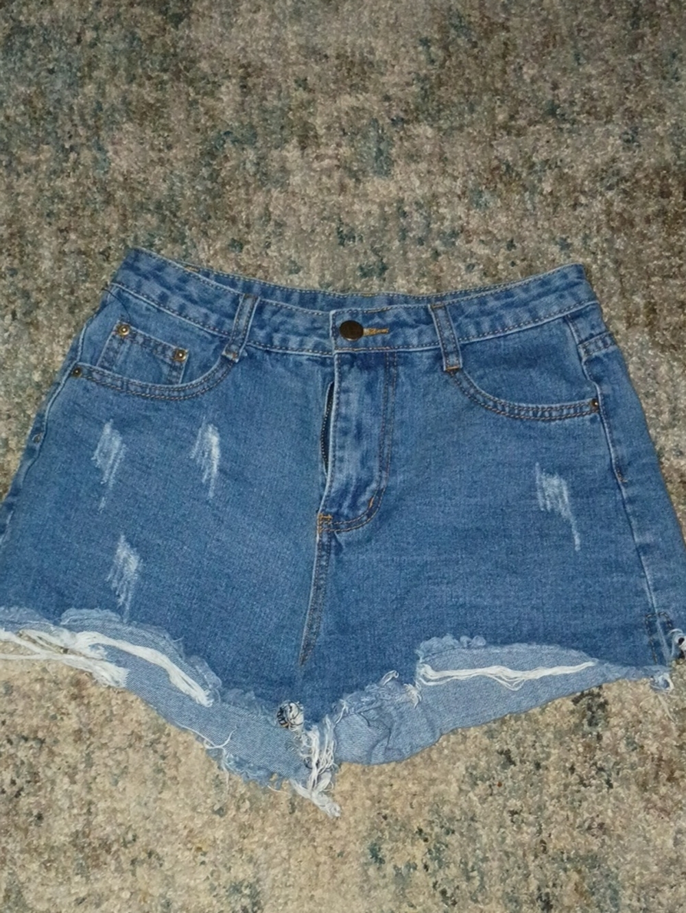 Frayed Hem Distressed Denim Shorts - Blue